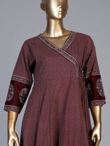 Wine cotton blend embellished printed kurti set