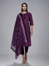 Purple silk printed kurti set with graceful dupatta