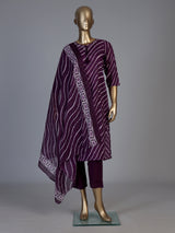 Purple silk printed kurti set with graceful dupatta