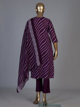 Purple silk printed kurti set with graceful dupatta