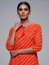 Orange silk printed kurti set with elegant dupatta