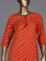 Orange silk printed kurti set with elegant dupatta