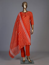 Orange silk printed kurti set with elegant dupatta