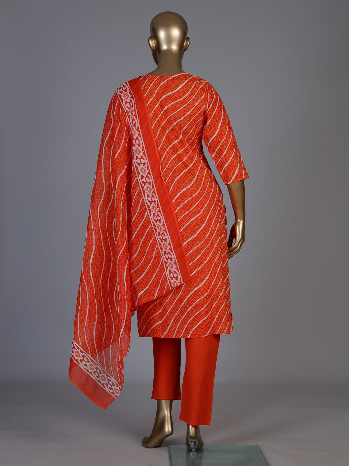 Orange silk printed kurti set with elegant dupatta