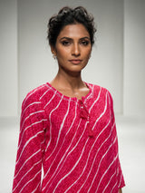 Rani pink silk printed kurti set with dupatta
