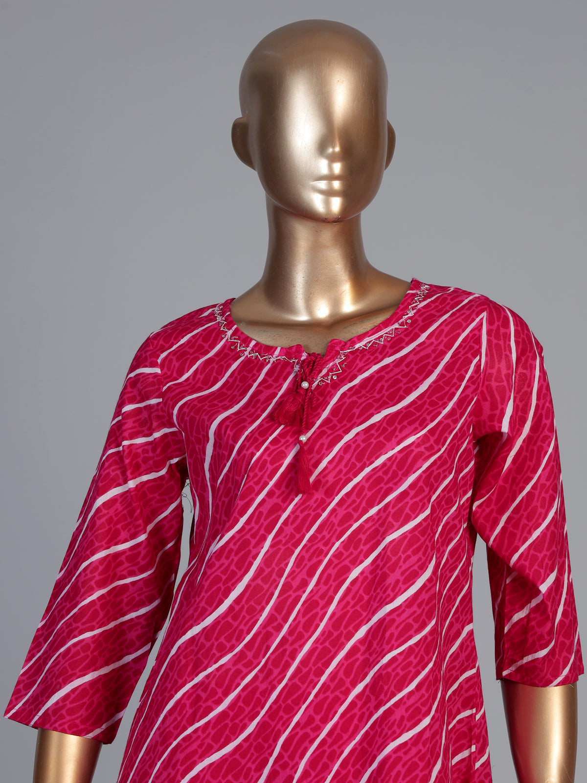 Rani pink silk printed kurti set with dupatta