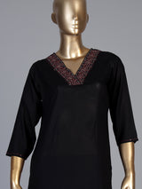 Black cotton silk palazzo kurti set with embellished V neckline