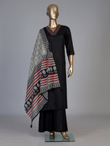 Black cotton silk palazzo kurti set with embellished V neckline