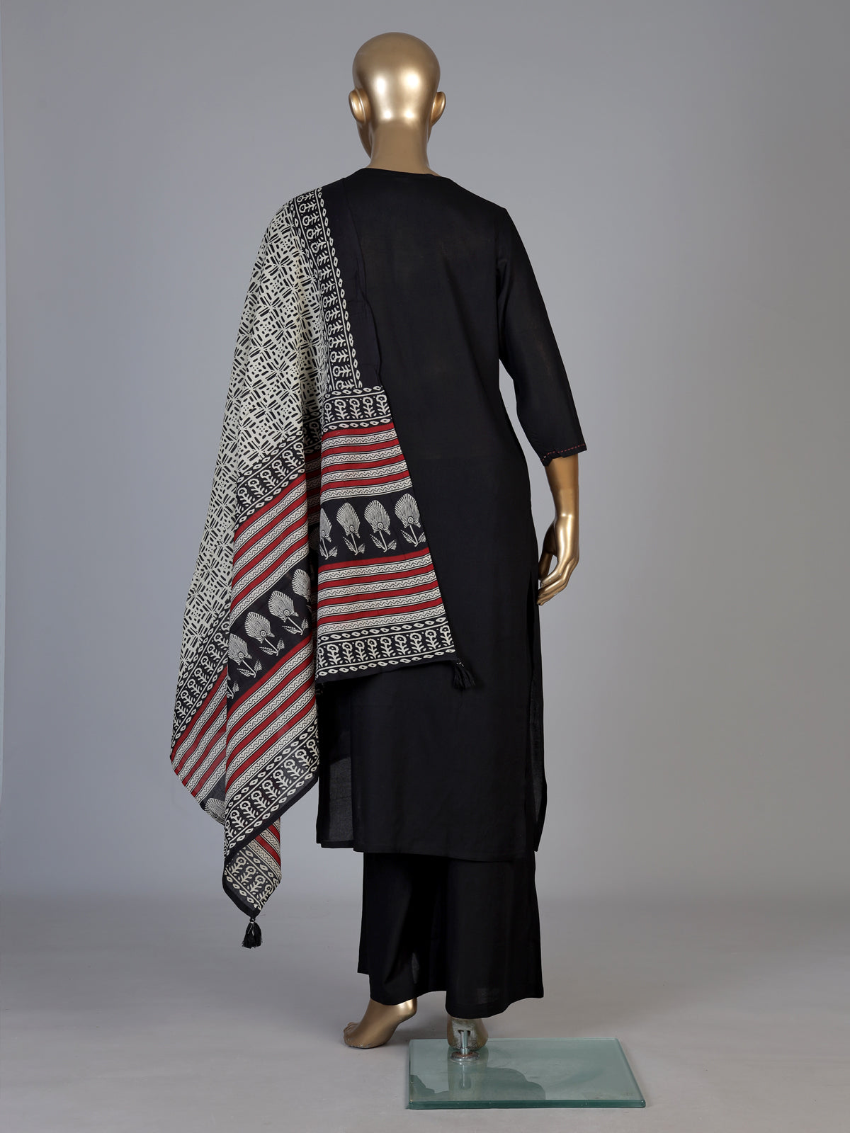 Black cotton silk palazzo kurti set with embellished V neckline