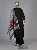 Black cotton silk palazzo kurti set with embellished V neckline