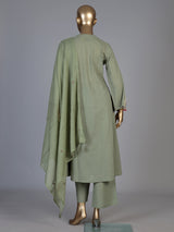 Pista green cotton silk blend yoke kurti set with tassels