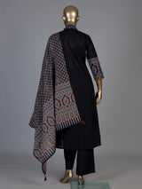 Black cotton blend anarkali kurti set with sparkling traditional accents
