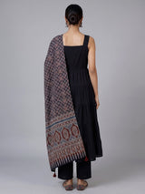 Black cotton blend printed anarkali kurti set