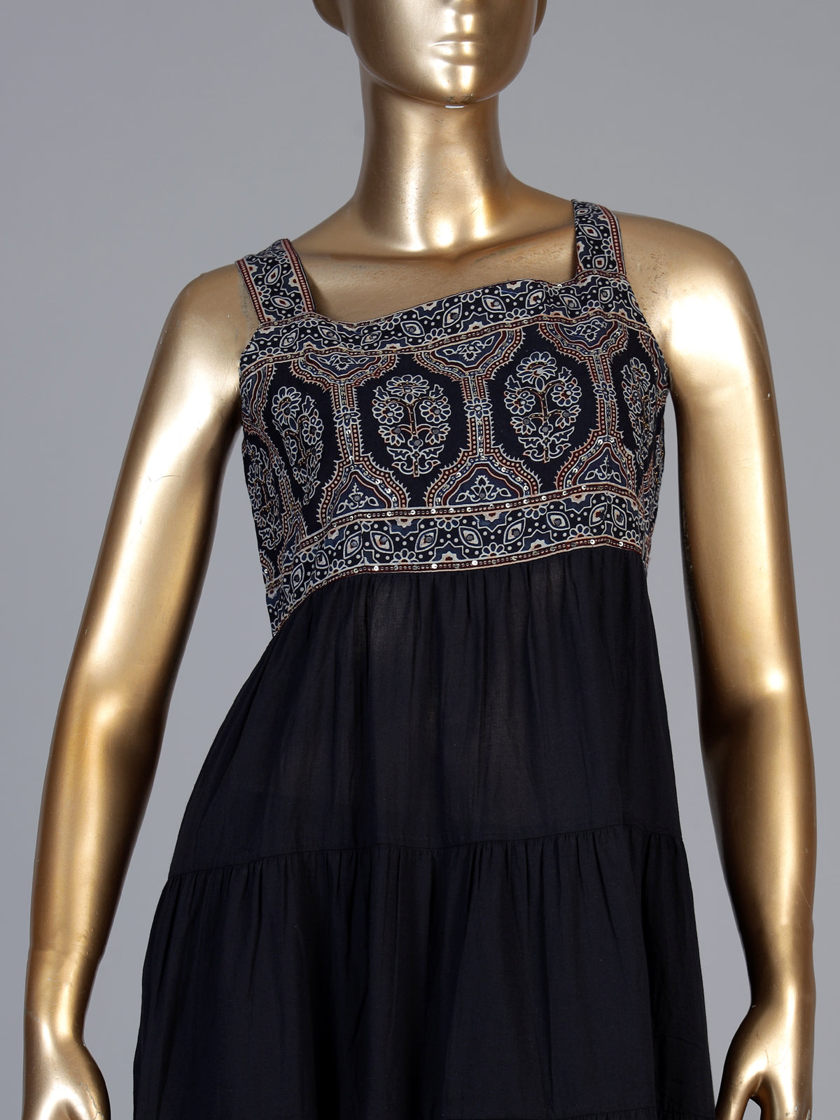 Black cotton blend printed anarkali kurti set