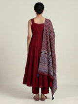 Maroon cotton blend printed anarkali kurti set