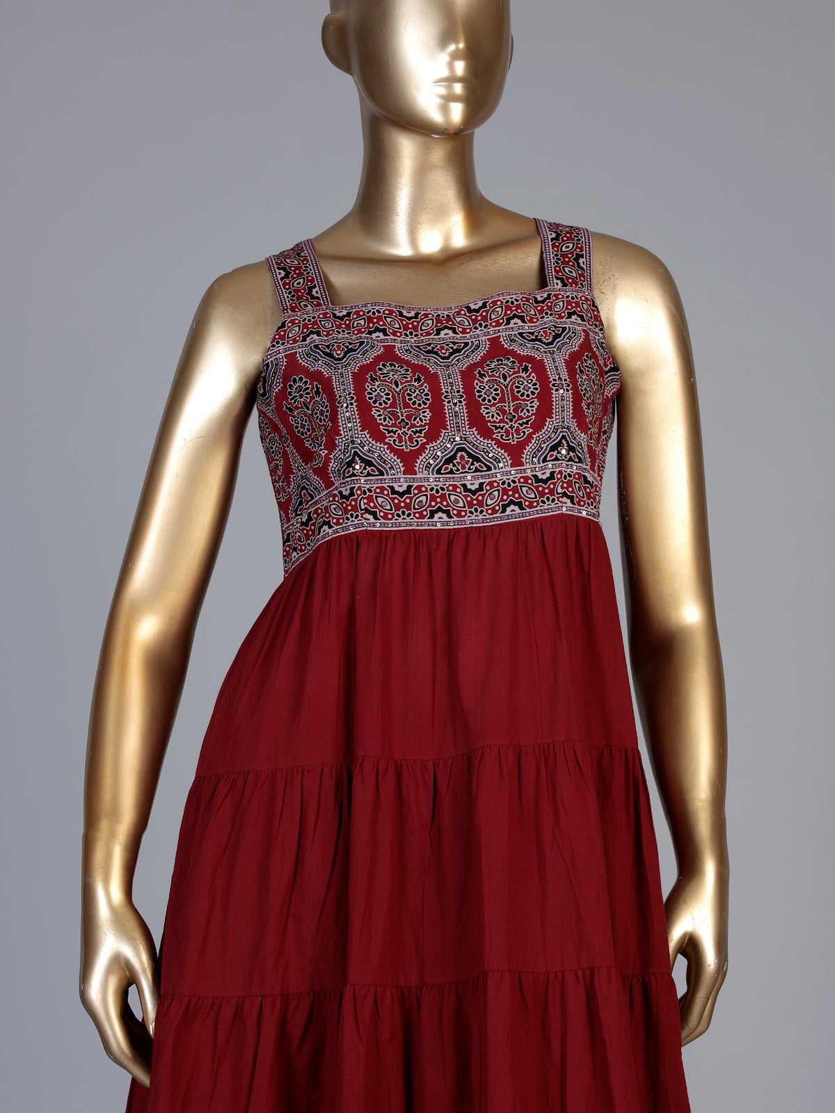 Maroon cotton blend printed anarkali kurti set