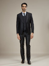Black embellished shawl lapel coat suit with vest