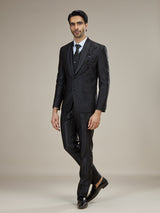 Black embellished shawl lapel coat suit with vest