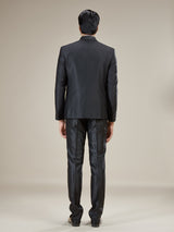 Black embellished shawl lapel coat suit with vest