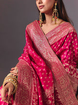 Rani pink dola silk festive wear designer saree drape
