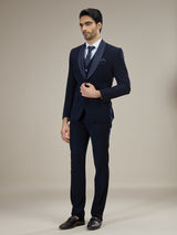 Navy blue classic shawl lapel coat suit