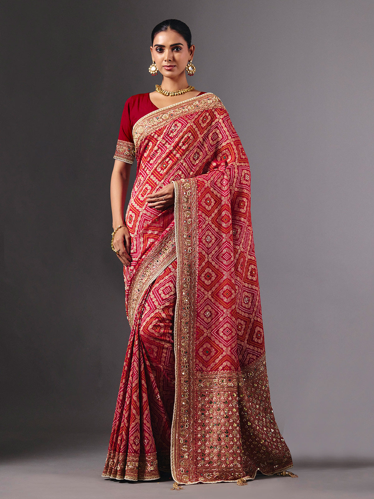 Rani pink georgette saree for wedding celebration