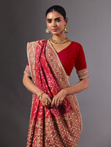Rani pink georgette saree for wedding celebration