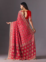 Rani pink georgette saree with bird motif elegance