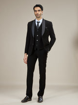 Black satin shawl lapel formal coat suit