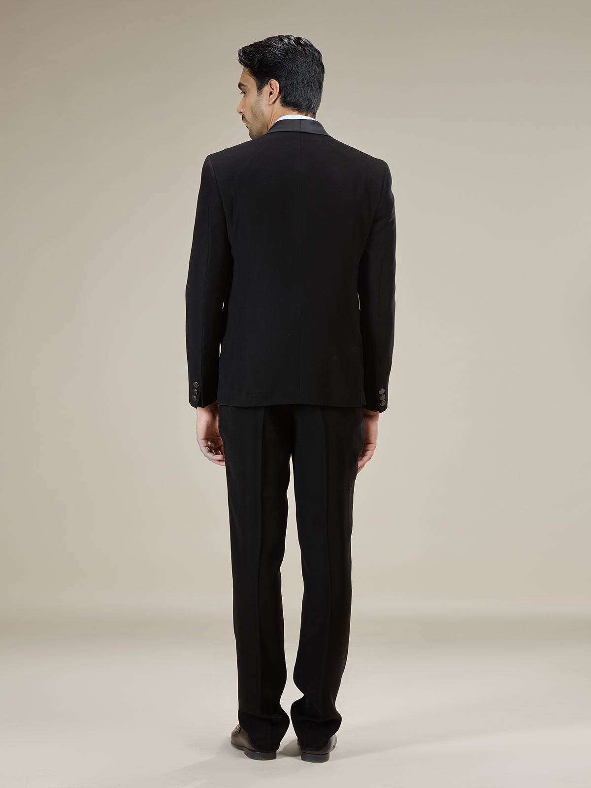 Black satin shawl lapel formal coat suit