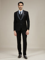 Black satin shawl lapel formal coat suit