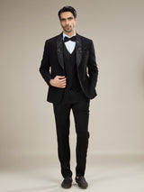 Black sparkle bow tie coat suit with embellished detailing