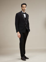 Black sparkle bow tie coat suit with embellished detailing