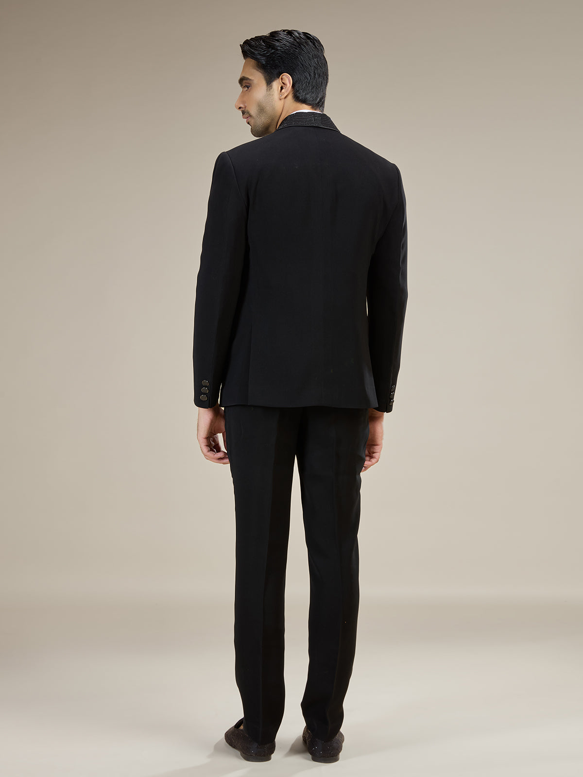 Black sparkle bow tie coat suit with embellished detailing