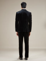 Black velvet embellished coat suit with bow tie