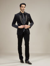 Black velvet classic coat suit with watch chain