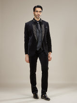 Black velvet classic coat suit with watch chain