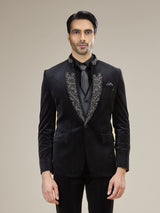 Black velvet classic coat suit with watch chain