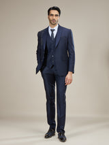 Navy blue embellished shawl lapel coat suit