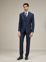 Navy blue embellished shawl lapel coat suit
