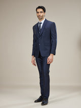 Navy blue embellished shawl lapel coat suit