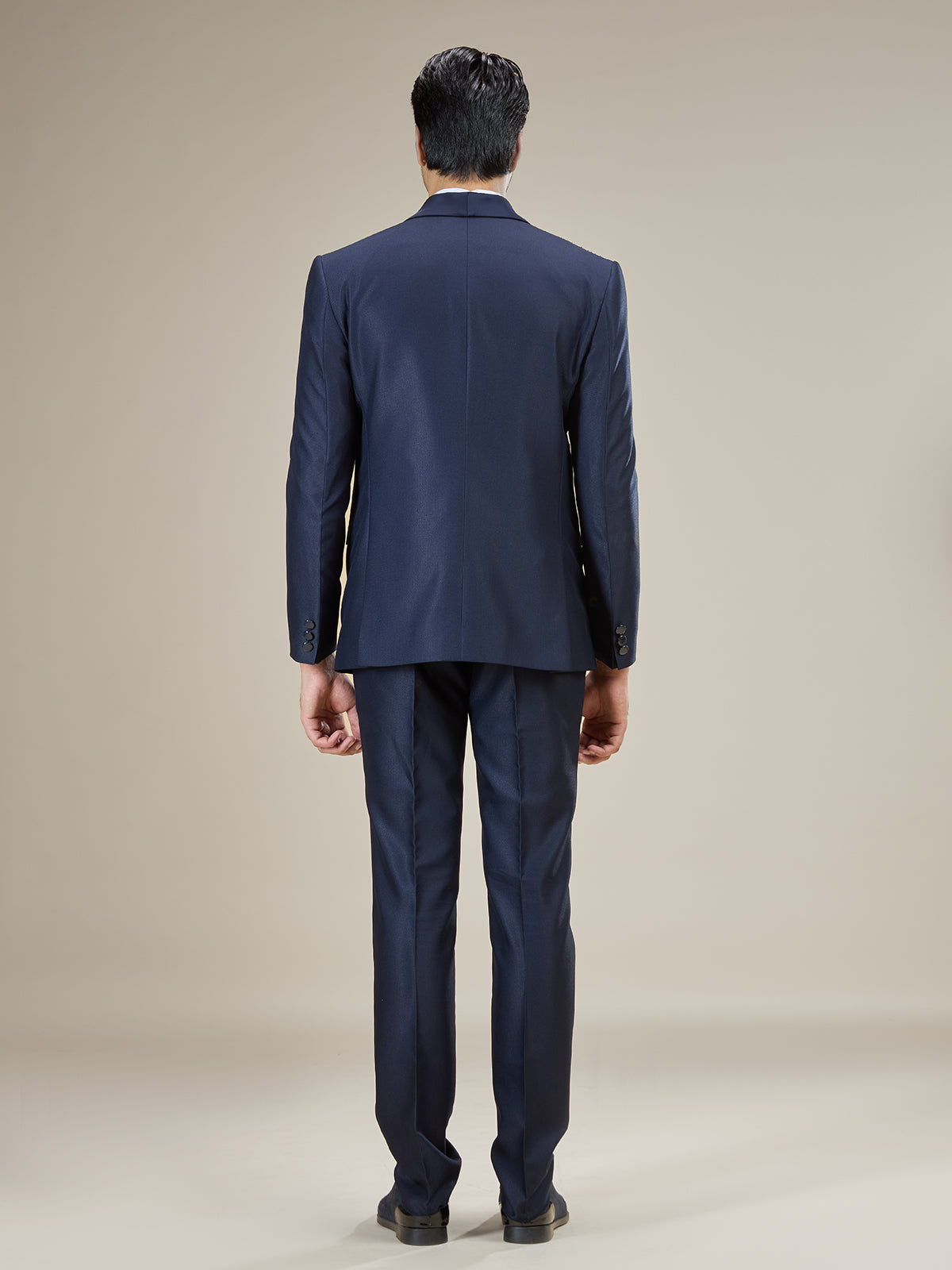 Navy blue embellished shawl lapel coat suit