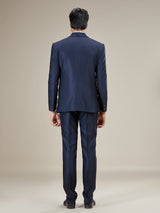 Navy blue embellished shawl lapel coat suit