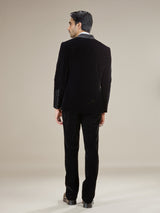 Black silver embellished velvet coat suit with bow tie