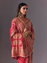 Red art silk bird motif saree with wedding elegance