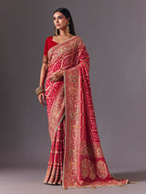 Red art silk bird motif saree with wedding elegance