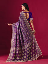 Purple georgette saree with elegant bandhani artistry