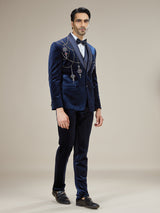 Navy blue royal stone embellished coat suit