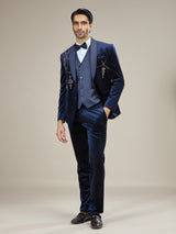 Navy blue royal stone embellished coat suit