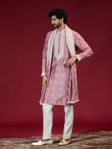 Onion pink floral embroidered mens kurta suit